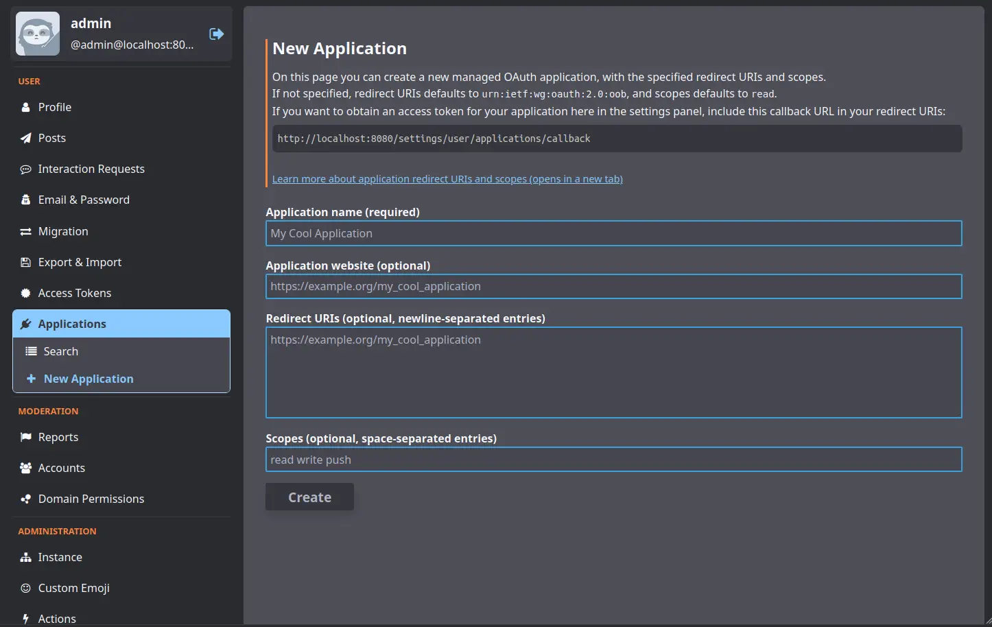 The new application form.