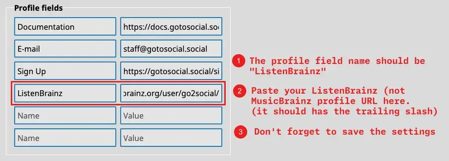 Field filled with a ListenBrainz URL.