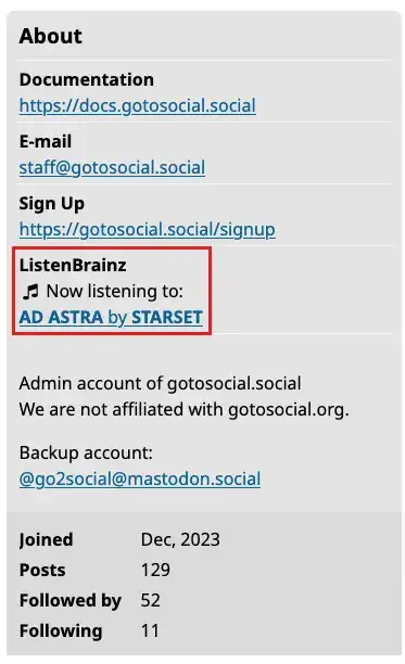 The "Now listening to" widget on the web view.